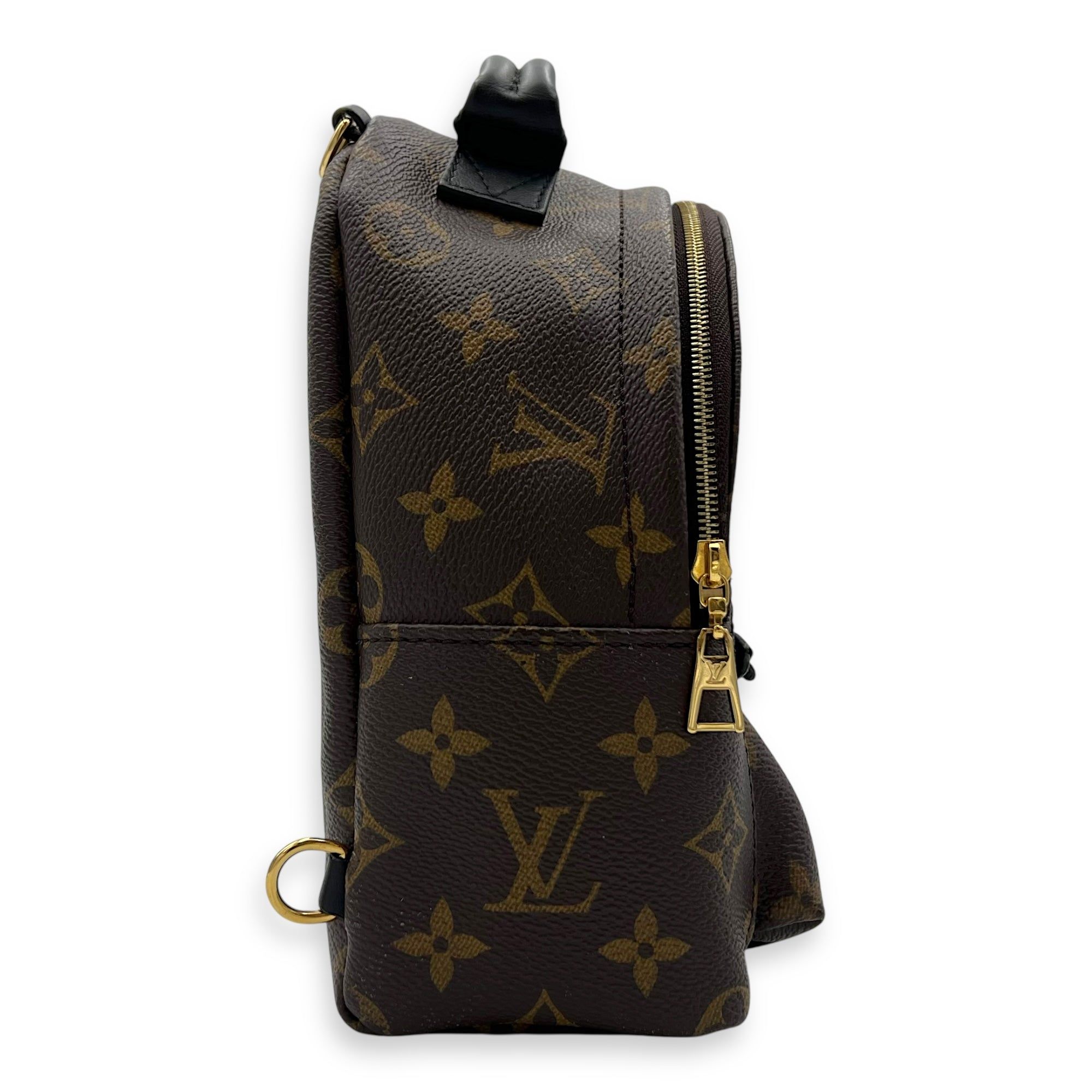Louis Vuitton Palm Springs Mini Brown Backpack in Monogram Coated Canvas, Gold hardware (Category: Bags & Wallets) located in Singapore. Submitted by carousellluxury (Listing ID 1378586015, Image 3). Description: SKU S2506-006870AN Material Monogram Coated Canvas Size Mini Color Brown Hardware Gold Strap Included, detachable and adjustable Dimension (L)16cm x (H)21cm x (W)8cm Accessories Dust Bag, Original Box, Care Card, Series NA Circa Est NA M