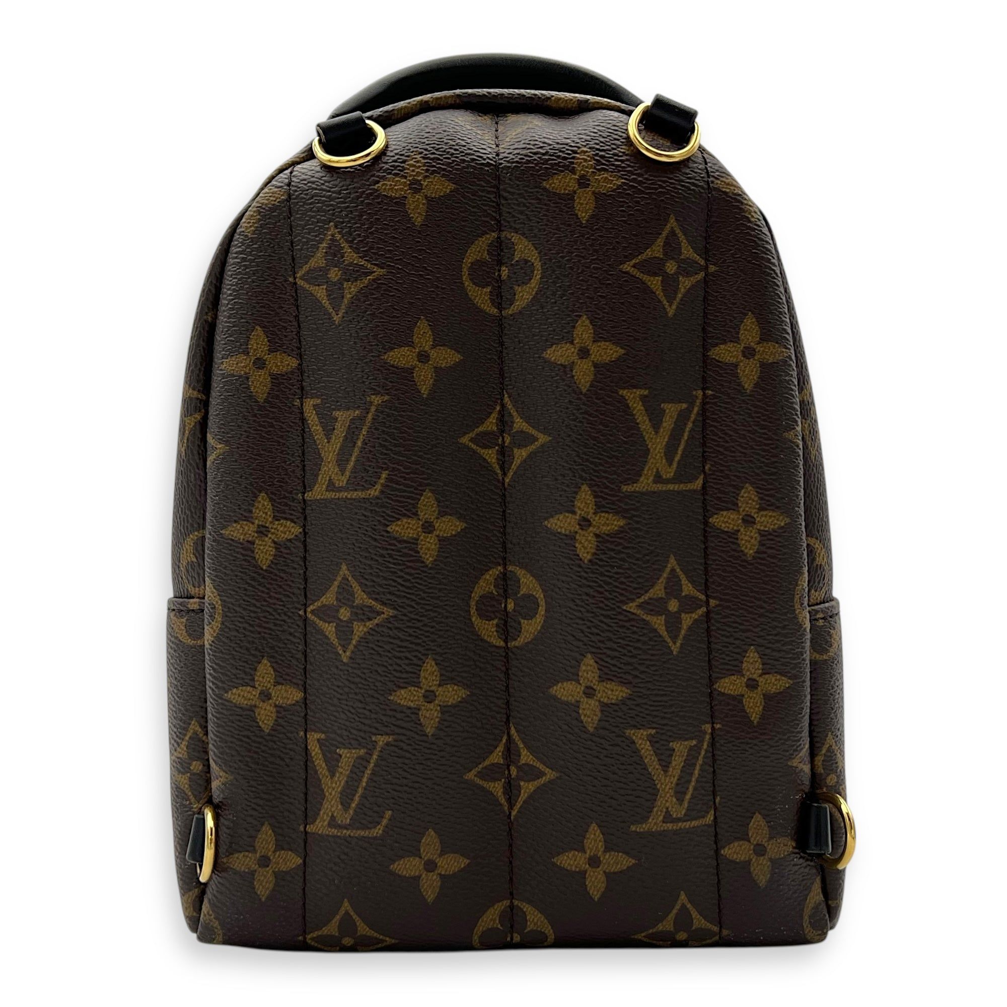 Louis Vuitton Palm Springs Mini Brown Backpack in Monogram Coated Canvas, Gold hardware (Category: Bags & Wallets) located in Singapore. Submitted by carousellluxury (Listing ID 1378586015, Image 2). Description: SKU S2506-006870AN Material Monogram Coated Canvas Size Mini Color Brown Hardware Gold Strap Included, detachable and adjustable Dimension (L)16cm x (H)21cm x (W)8cm Accessories Dust Bag, Original Box, Care Card, Series NA Circa Est NA M