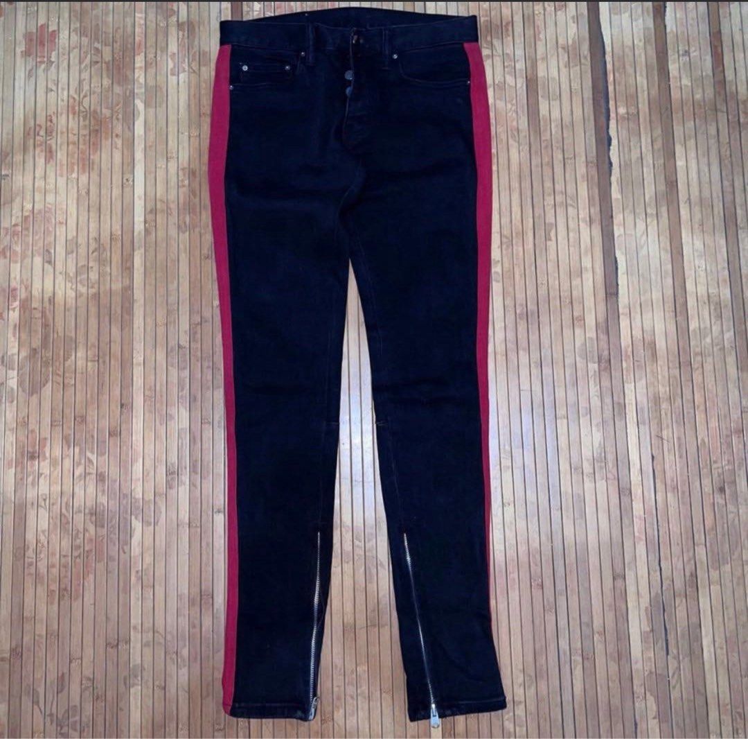 MNML BLACK STRIPED RED RIPPED JEANS