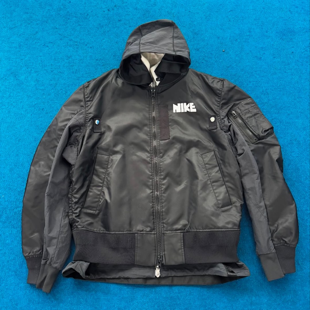 Nike x Sacai Ma1 Layered Bomber Jacket, Fesyen Pria, Pakaian