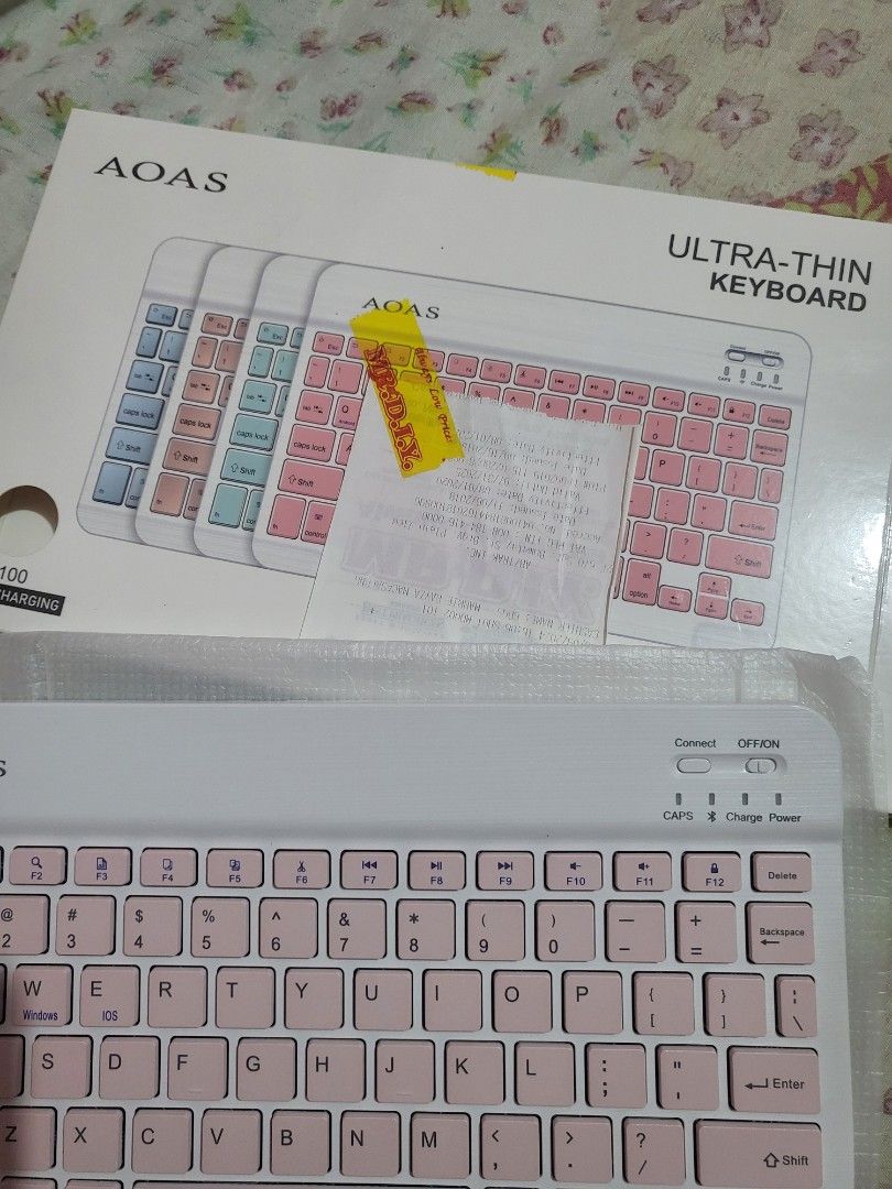 Pink Ultra-thin Bluetooth Keyboard (Category: Computer Keyboard) located in Digos. Submitted by itseller03 (Listing ID 1378691213, Image 2). Description: - Brand new - USB Type C charging - Bluetooth keyboard - Light and portable - Ultra-thin design - Color pink - Complete with box, manual, and receipt. - Original price is 550 pesos. RFS: not been used.