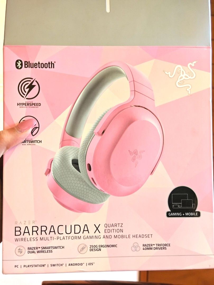 RARE RAZER Pink Barracuda X Quartz Edition Headset (Category: Headphones & Headsets) located in Caloocan City. Submitted by szejasmin66907 (Listing ID 1378567854, Image 1). Description: Condition: Brand New Body Cosmetics: 9.5/10 Issues: None Color: Pink Experience wireless freedom with style. The Barracuda X Quartz Edition combines Razer’s signature performance with a sleek pink finish. Lightweight and versatile, this headset delivers immersive 