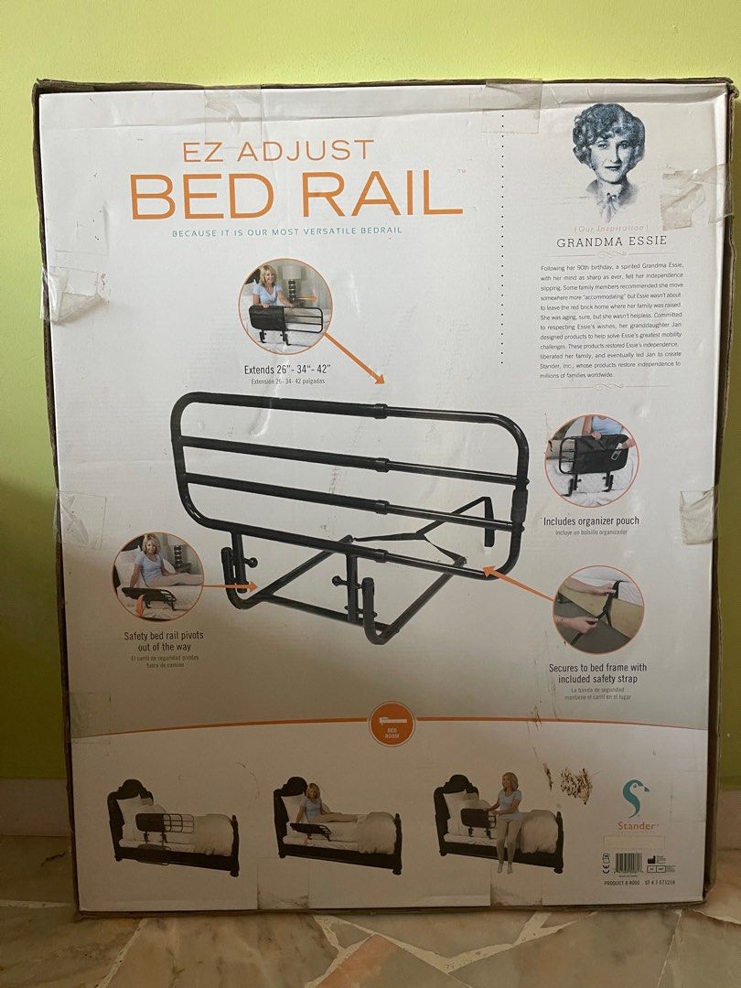 Stander EZ Adjust Bed Rail (Category: Other Assistive Aids) located in Singapore. Submitted by salesboat (Listing ID 1378684087, Image 2). Description: This EZ Adjust Bed Rail by Stander provides assistance in and out of bed. It extends from 26" to 42" to help prevent falling and fits mattresses 12" to 18". Includes an organizer pouch and secures to the bed frame with an included safety strap. Weight capacity is 300 lbs..