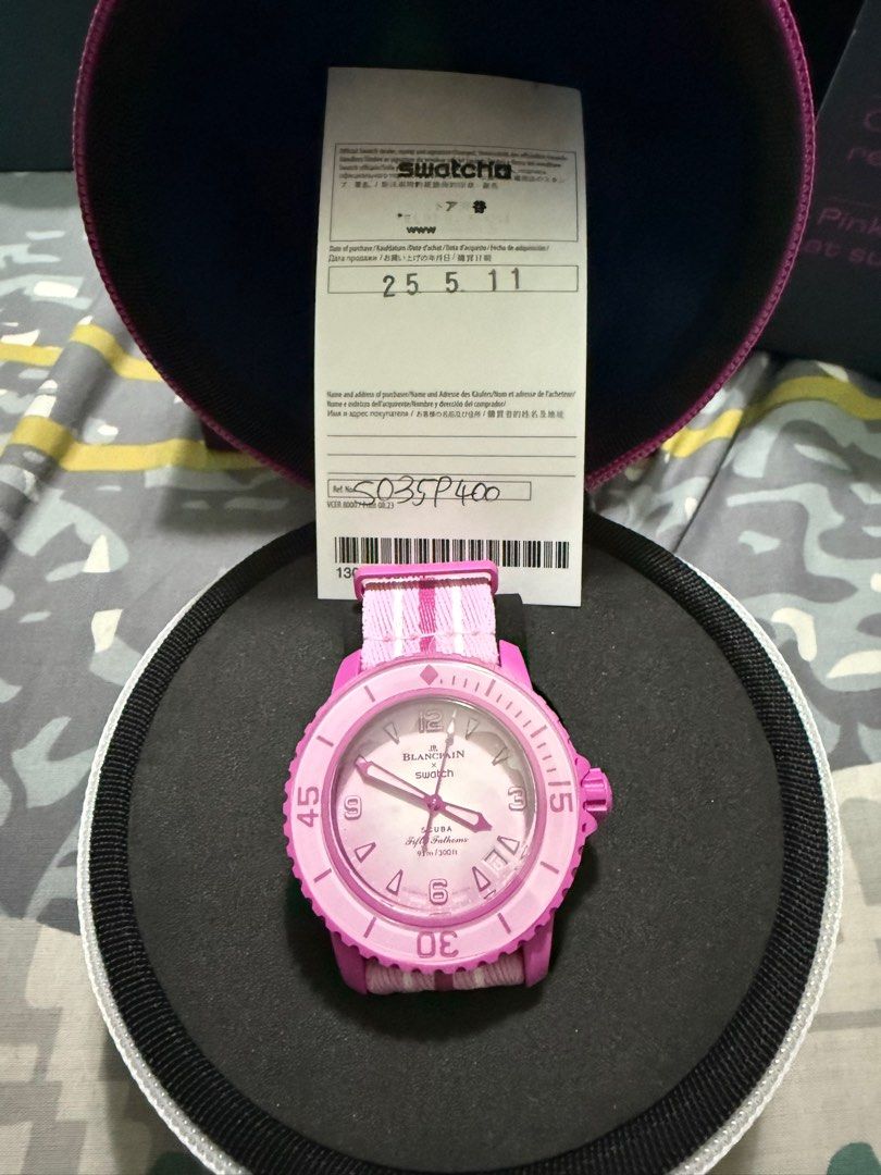 Swatch x blacpain (Category: Luxury Watches) located in Manila. Submitted by patstar0088 (Listing ID 1378563113, Image 1). Description: Brand new Blacpain x swatch Pink ocean Purchase 2025.