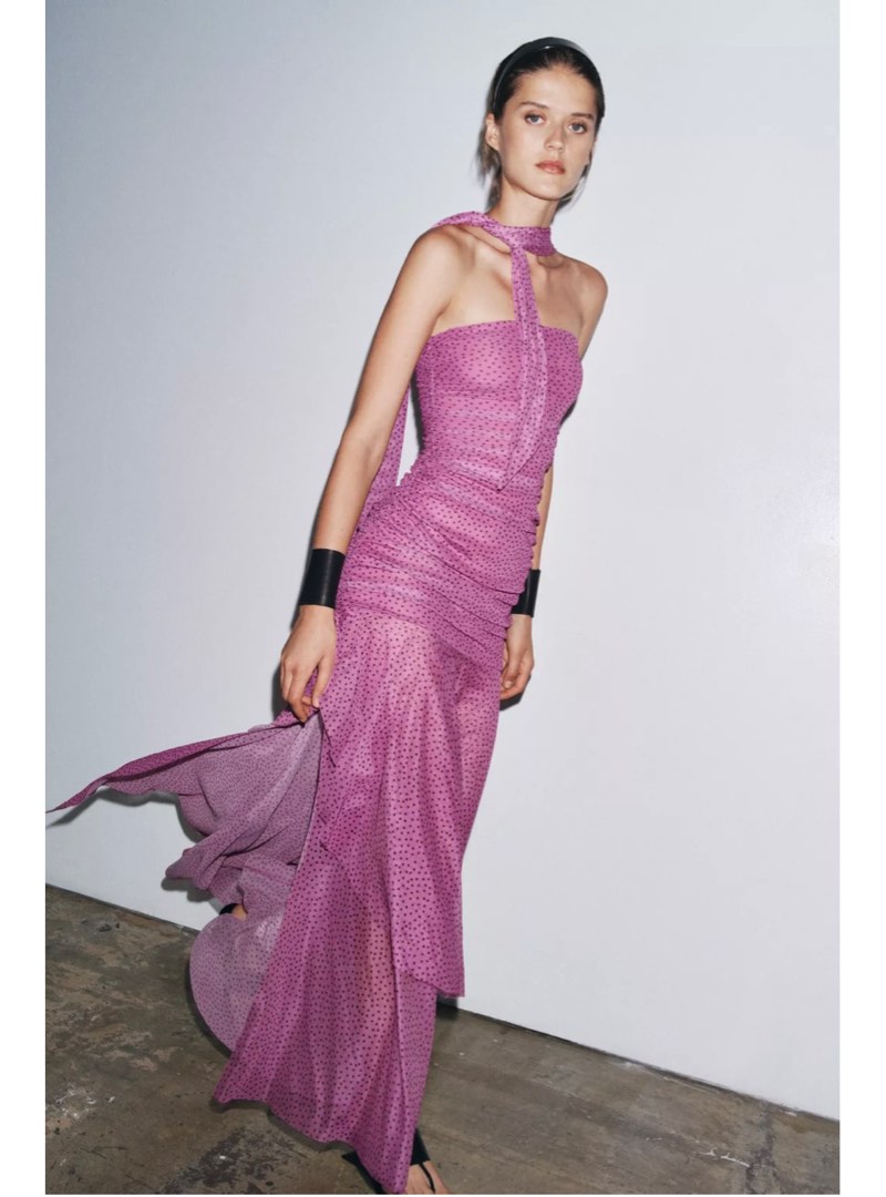 zara silk scarf dress SATIN EFFECT LACE DRESS ZW COLLECTION - Mink