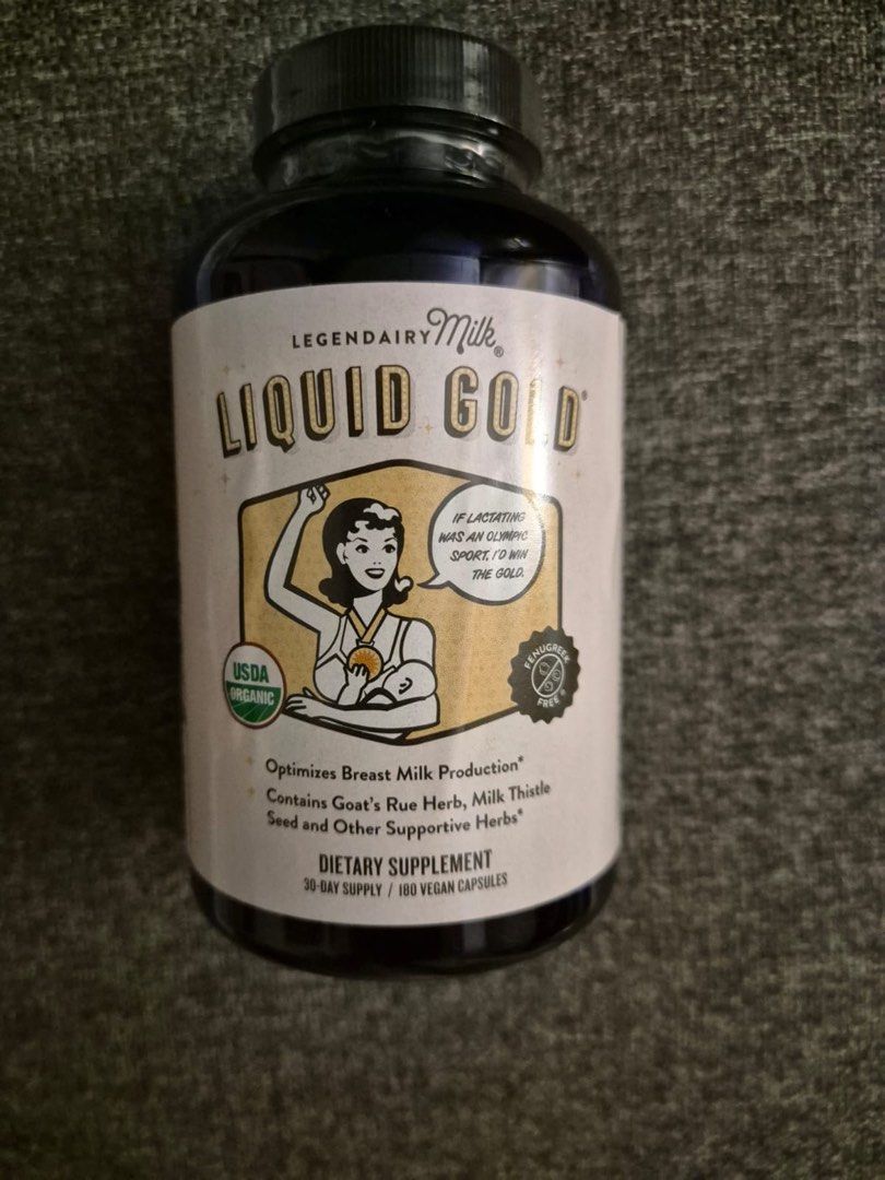 180 tablets Legendairy Milk Liquid Gold - Breast Milk Production Supplement (Category: Breastfeeding & Bottle Feeding) located in Singapore. Submitted by kunalparwani (Listing ID 1378800372, Image 1). Description: Legendairy Milk Liquid Gold dietary supplement. Optimizes breast milk production. Contains Goat's Rue Herb, Milk Thistle Seed, and other supportive herbs. 30-day supply, 180 vegan capsules. Best by May 2027. Unopened. 1 bottle of 180 ta