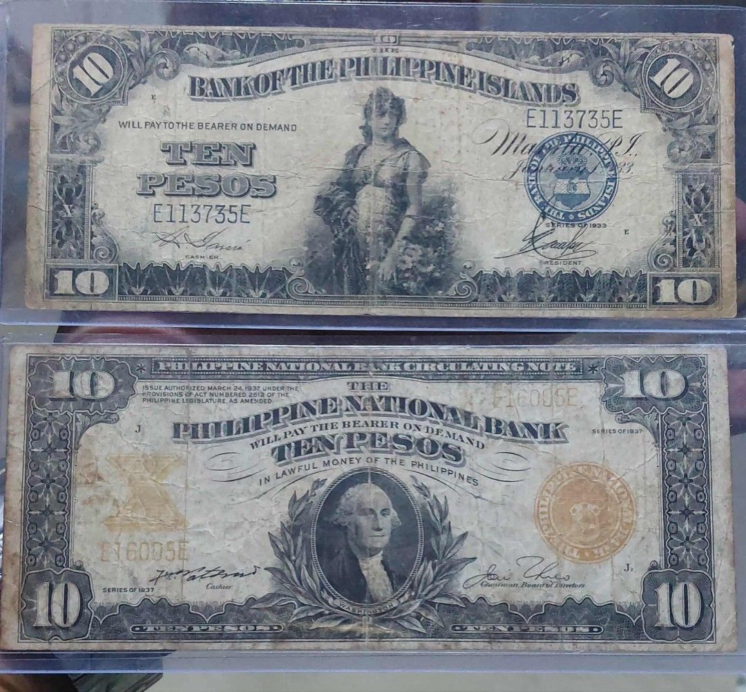 1933 BPI and 1937 PNB 10 Pesos (Category: Currency) located in Manila. Submitted by wildcrystal.3b537c (Listing ID 1378910941, Image 1). Description: Puregold Makati meet up.