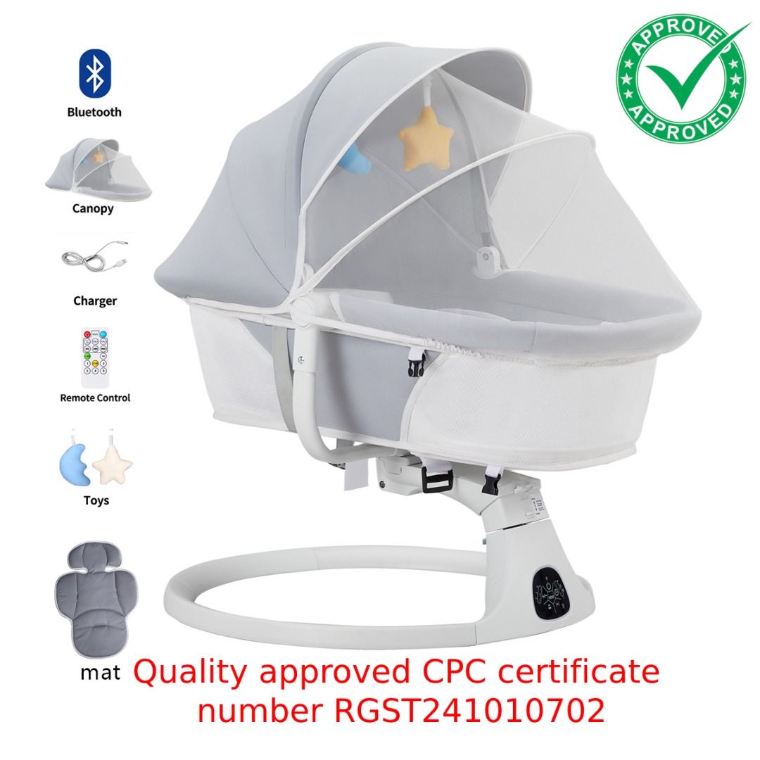 2-in-1 Smart Baby Cradle & Bed Electric Folding Automatic (Category: Parents, Babies, & Kids - Others) located in Sydney. Submitted by shoplyhub1 (Listing ID 1378769612, Image 1). Description: This DEAREST BABY cradle is a 2-in-1 design, functioning as both a cradle and a bed. Features include 5-speed swing adjustment, 2-level backrest adjustment, and a smart touch screen. It also has built-in music and Bluetooth connectivity. The cloth cover is 