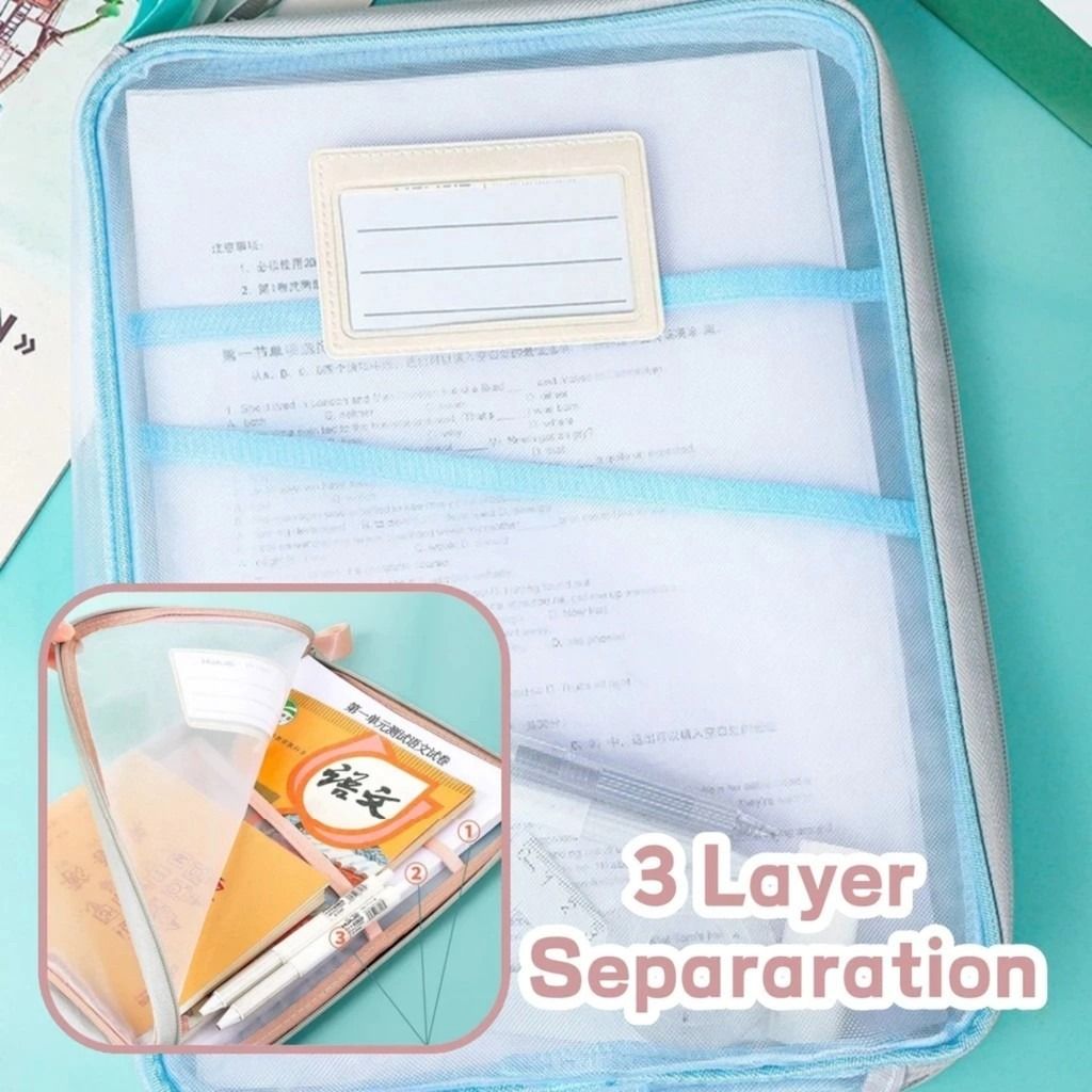 A4 Transparent Mesh File Folder Zipper Student School Book Storage ...