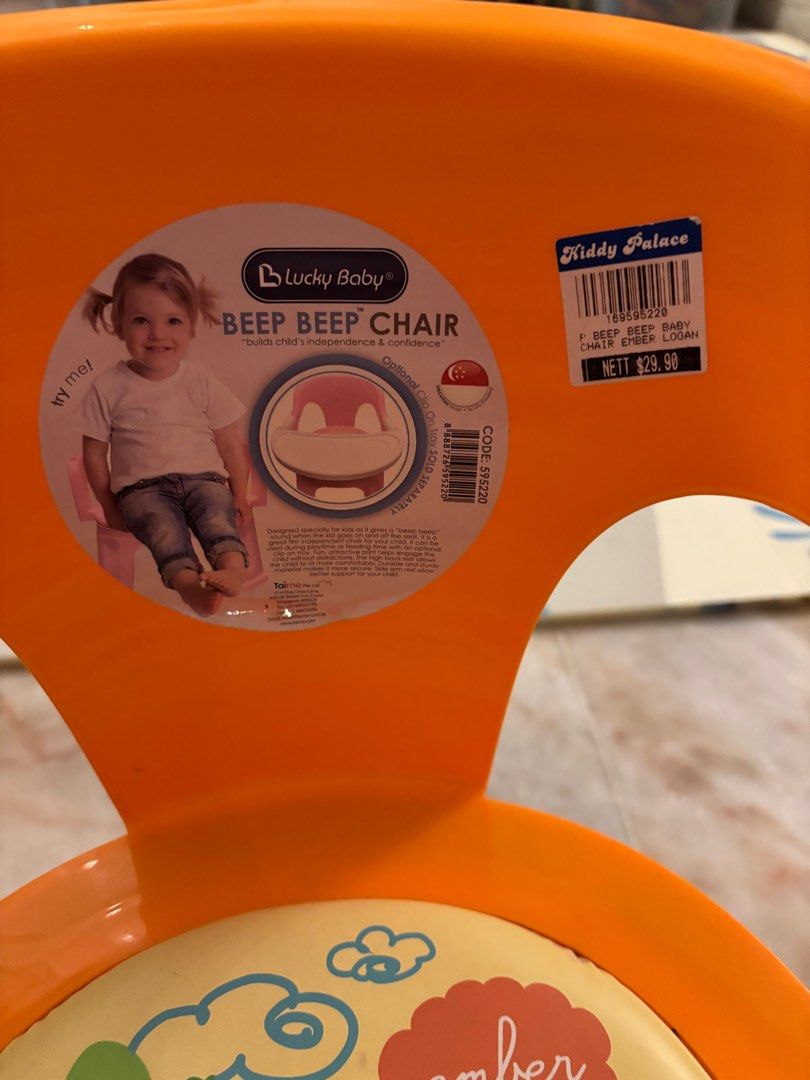 Baby chair (Category: Kids' Tables & Chairs) located in Singapore. Submitted by kate6969 (Listing ID 1378855269, Image 3). Description: Brand: Lucky Baby Beep beep chair My boy has outgrown, lightly use .