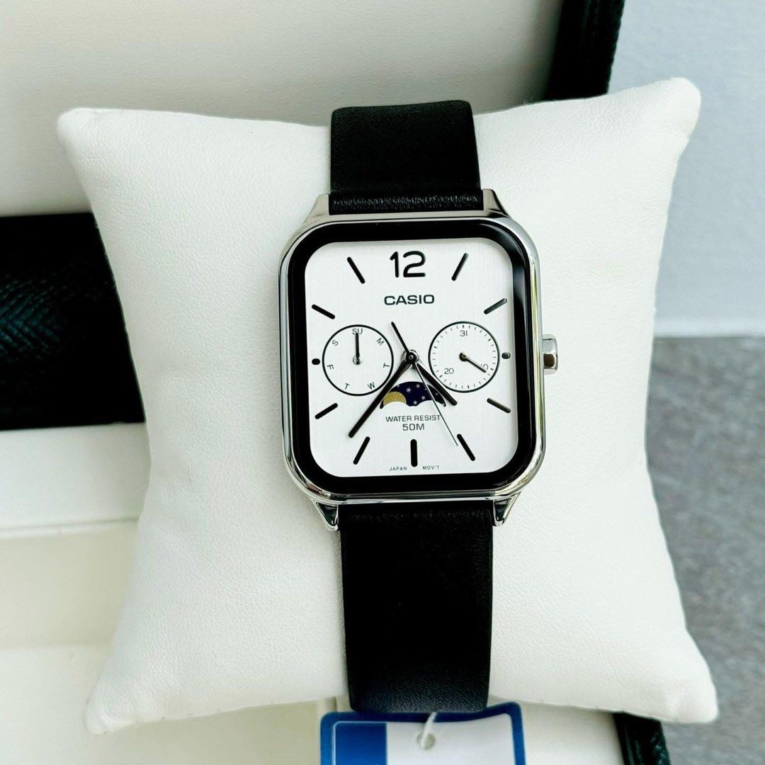 Casio Moonphase MTPM300L-7 MTPM300L-7A (Category: Men's Watches) located in Manila. Submitted by seikowatchfactory (Listing ID 1378739458, Image 1). Description: Brand New in Box 10/10 Authentic Casio Watch Model: MTPM300L-7A Price: 4495 pesos Specifications: Case Size: 44.5 x 34 x 9.3mm Weight: 55g Case and Bezel material: Stainless Steel Genuine Leather Band 50m Water Resistance Approx. battety life: 3 years on SR621SW Mineral Glass Moon phase 