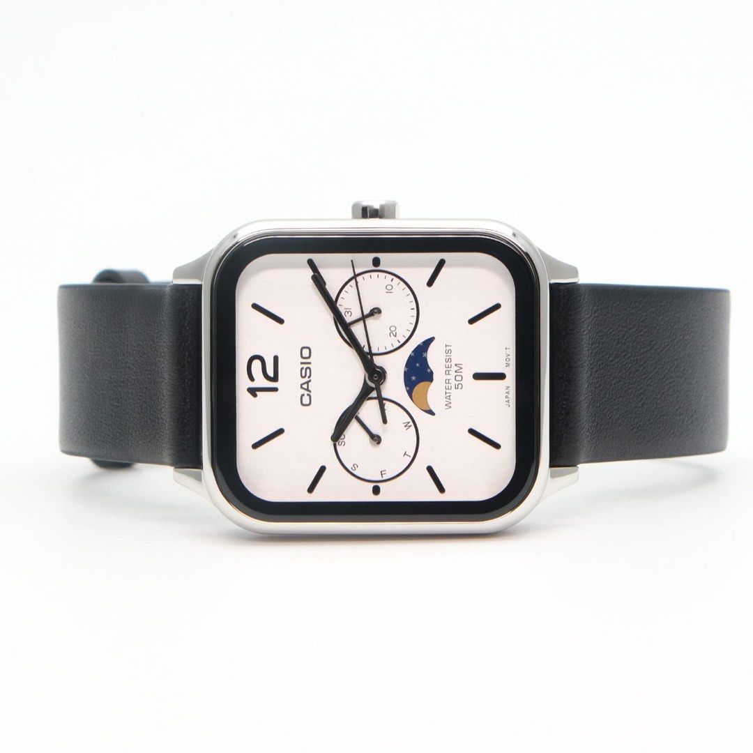 Casio Moonphase MTPM300L-7 MTPM300L-7A (Category: Men's Watches) located in Manila. Submitted by seikowatchfactory (Listing ID 1378739458, Image 3). Description: Brand New in Box 10/10 Authentic Casio Watch Model: MTPM300L-7A Price: 4495 pesos Specifications: Case Size: 44.5 x 34 x 9.3mm Weight: 55g Case and Bezel material: Stainless Steel Genuine Leather Band 50m Water Resistance Approx. battety life: 3 years on SR621SW Mineral Glass Moon phase 