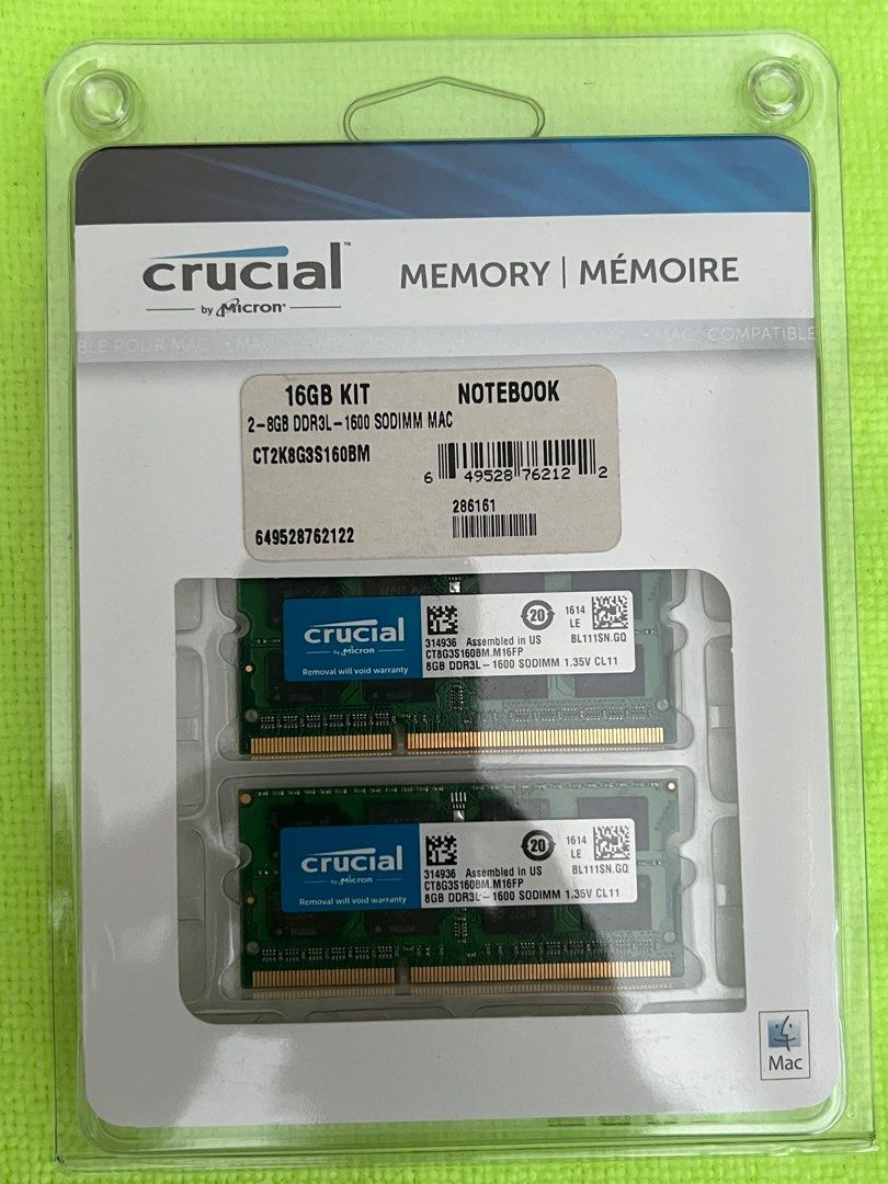 Crucial 16GB (2x8GB) DDR3L 1600MHz SODIMM RAM632237929603871123