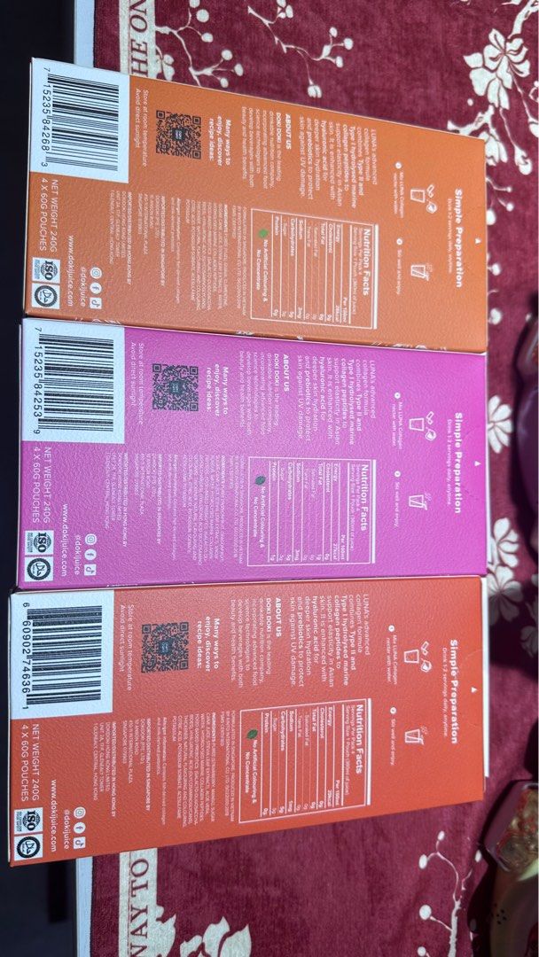 Doki doki collagen juice (Category: Vitamins & Supplements) located in Singapore. Submitted by d+n (Listing ID 1378754836, Image 3). Description: Brand new Expiry may 2025 3 flavor available , each 2 boxes 1) strawberry bliss 2) passionfruit blossom 3)yuzu delight 1 box $12.90 3 box $36.00 6 box $$72 Meet at Serangoon, Little India, Bishan, Paya Lebar mrt Or add delivery at $5.