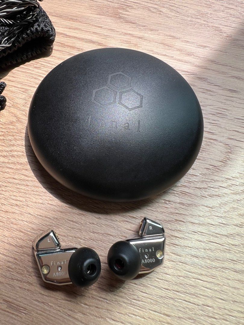 Final Audio A8000 IEM (Category: Earphones) located in Singapore. Submitted by wintercoming (Listing ID 1378783484, Image 1). Description: Comes with everything in the 2nd pic-original metal case/tips, campfire IEM protective pouch, and 4.4mm Campfire super Smokey litz cable. One of the most transparent and delicate sounding iem with unmatched clarity. Mint condition, with some usage marks which is unavoidable for the shiny finishing. Selling due