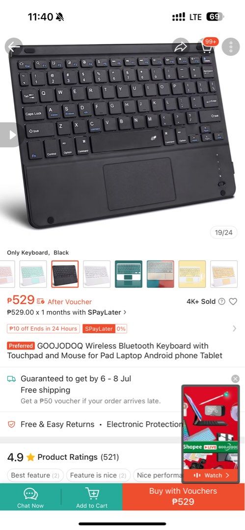 Goojodoq Wireless Bluetooth Keyboard (Category: Computer Keyboard) located in Paranaque City. Submitted by hellobudol_ (Listing ID 1378737445, Image 1). Description: Used this for my ipad 10th gen. No box With charging cable. .