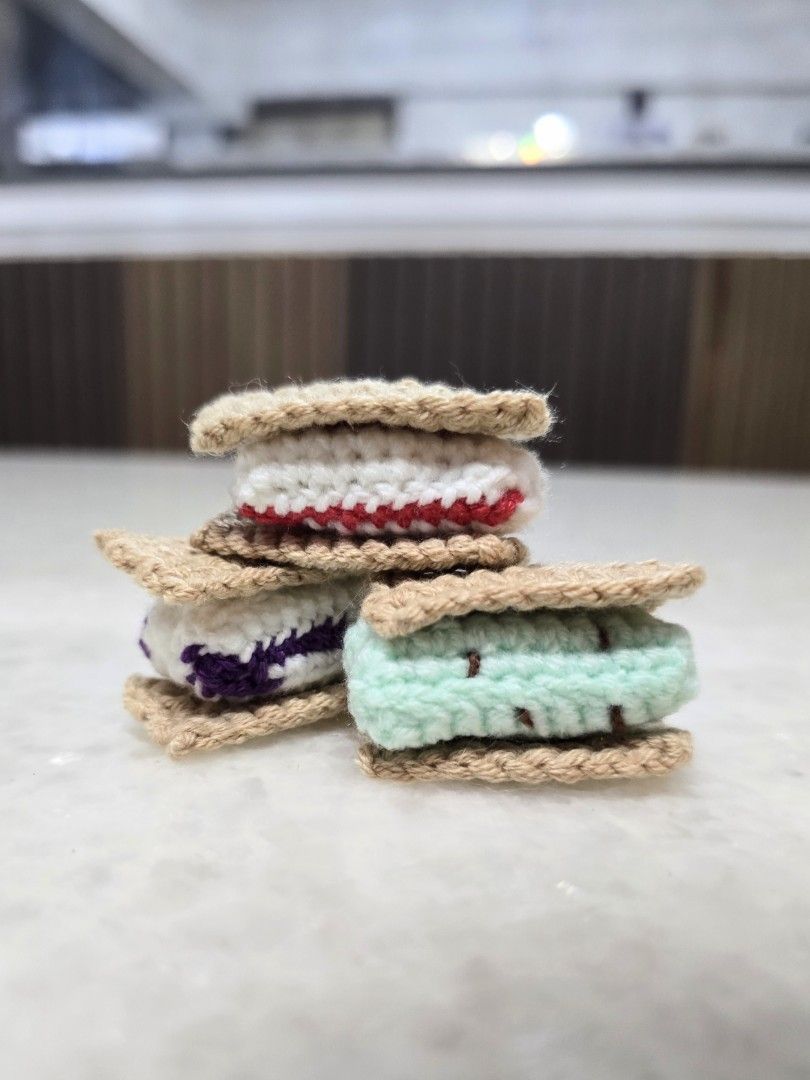 Handmade Crochet SG traditional Ice Cream wafer | keychains bag charms childhood friends birthday christmas gifts for her for him (Category: Handmade Craft) located in Singapore. Submitted by popcrafts (Listing ID 1378770954, Image 1). Description: Crochet Singapore traditional ice cream wafer that is perfect for play, decoration or as a bag charm! Had so much joy making this and reliving my favourite childhood (and adulthood) ice cream! ✨️ price