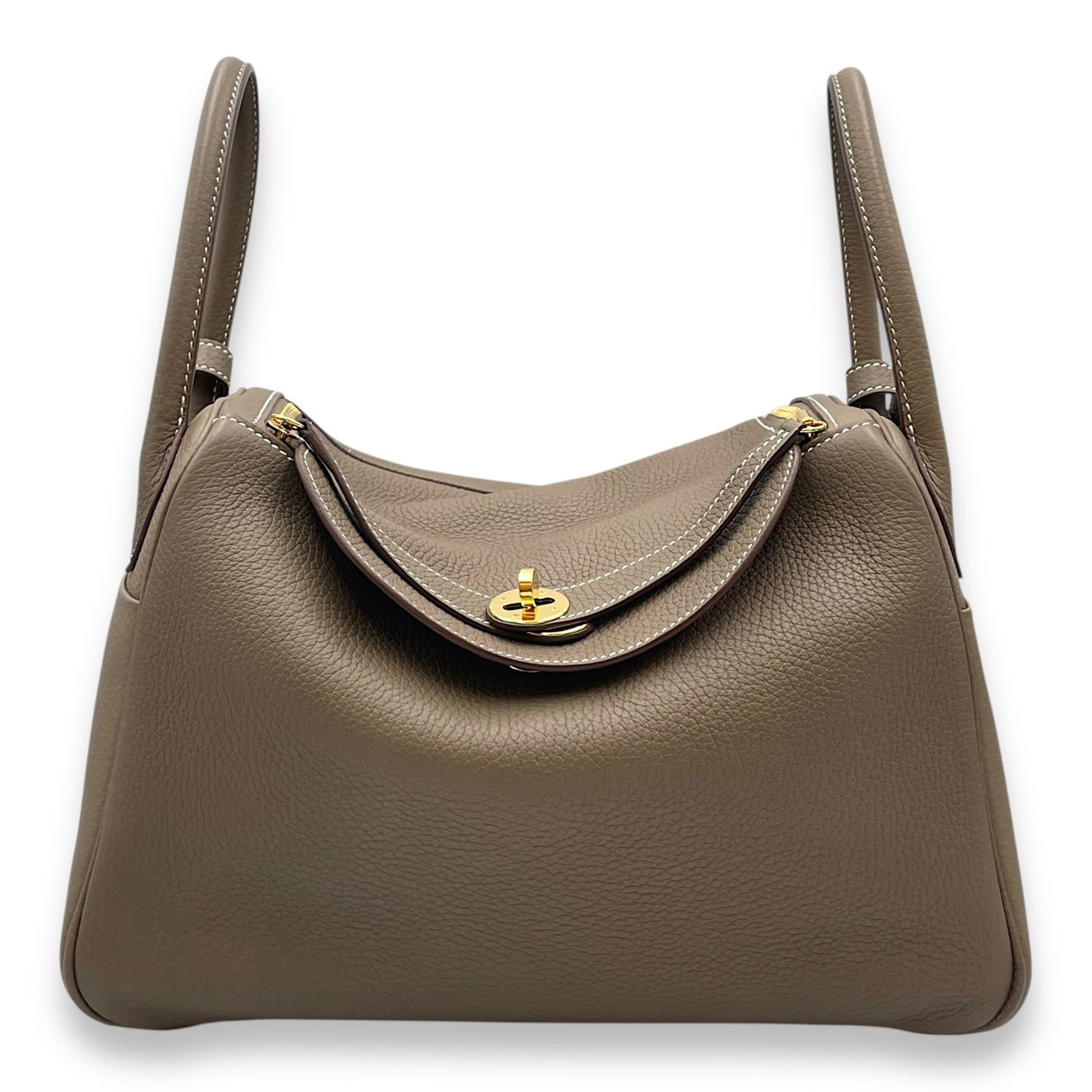 Hermès Lindy 30 Etoupe in Clemence, Gold hardware (Category: Bags & Wallets) located in Singapore. Submitted by luxlexicon (Listing ID 1378787665, Image 1). Description: SKU CL2507-13861 Brand Hermès Material Clemence Color Etoupe Hardware Gold Accessories DUSTBAG,BOX,ORIGINALRECEIPT Series Z Root Category Bags Condition - Bottom Edge / Base / Bagfeet: Minor scuffing - Zipper / Hardware: Slight scratches.