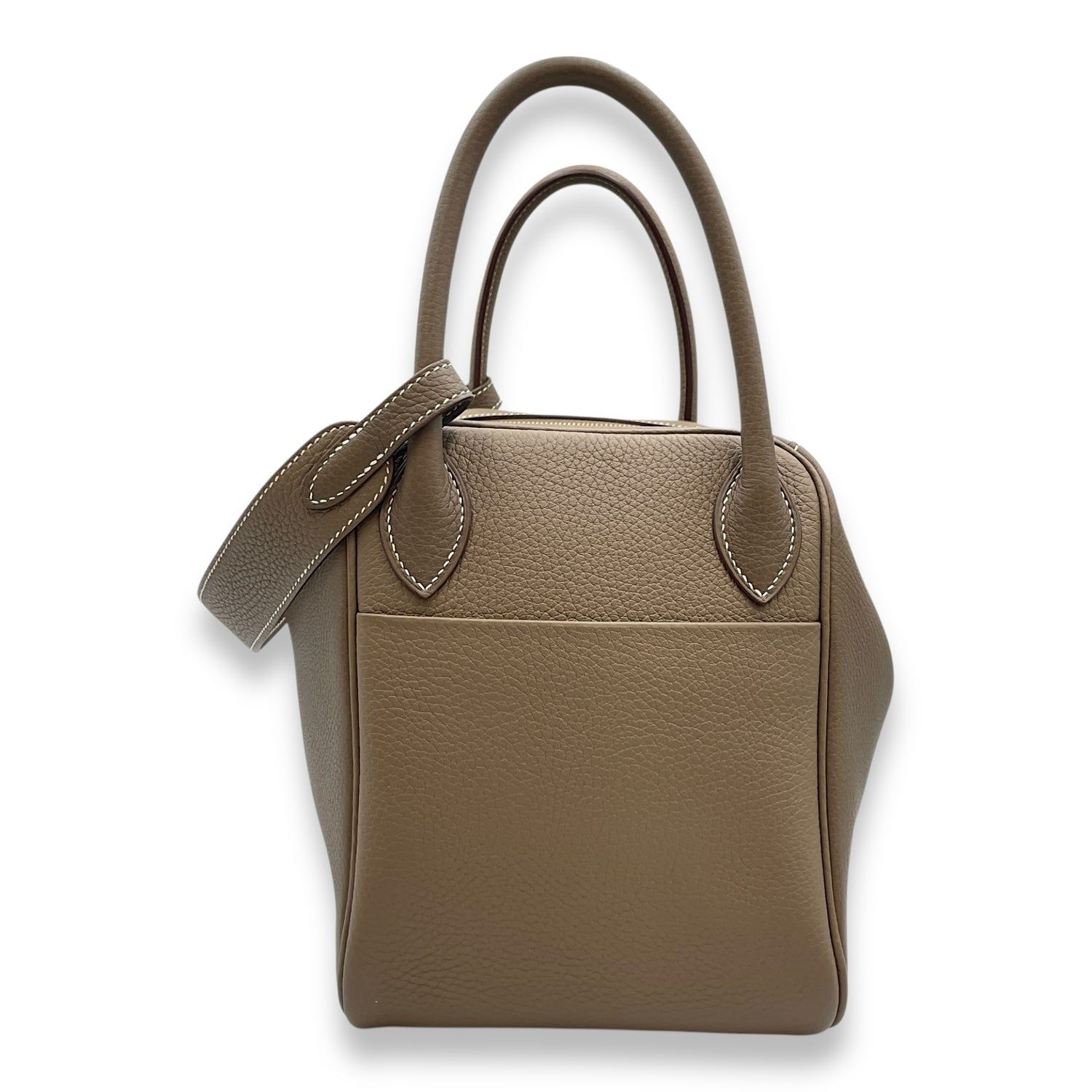 Hermès Lindy 30 Etoupe in Clemence, Gold hardware (Category: Bags & Wallets) located in Singapore. Submitted by luxlexicon (Listing ID 1378787665, Image 3). Description: SKU CL2507-13861 Brand Hermès Material Clemence Color Etoupe Hardware Gold Accessories DUSTBAG,BOX,ORIGINALRECEIPT Series Z Root Category Bags Condition - Bottom Edge / Base / Bagfeet: Minor scuffing - Zipper / Hardware: Slight scratches.
