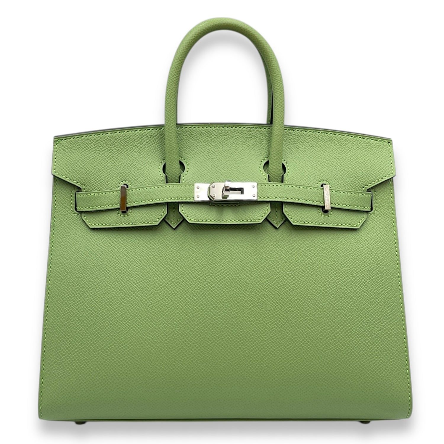 Hermès Sellier Birkin 25 Vert Criquet in Epsom, Palladium hardware (Category: Bags & Wallets) located in Singapore. Submitted by luxlexicon (Listing ID 1378787669, Image 1). Description: SKU CL2507-13873 Brand Hermès Material Epsom Color Vert Criquet Hardware Palladium Accessories DUSTBAG,BOX Series Y Root Category Bags Condition - Zipper / Hardware: Slight scratches.