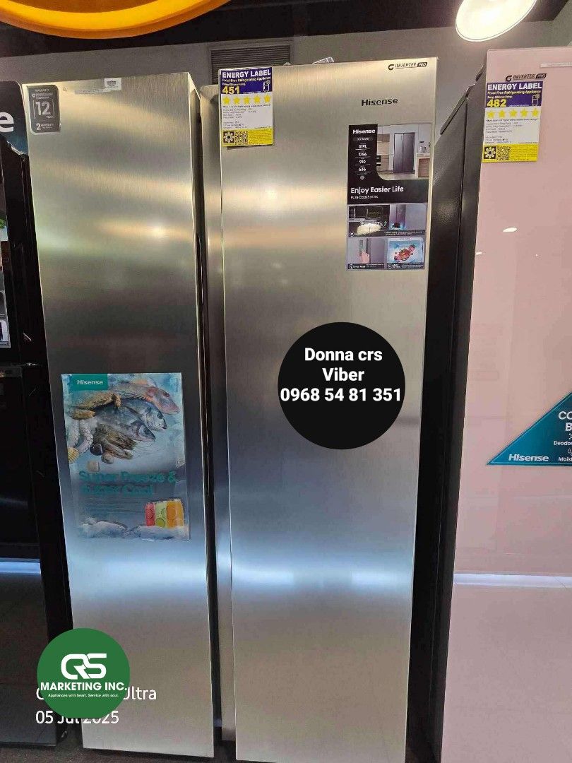 Hisense side by side (Category: Refrigerators and Freezers) located in Manila. Submitted by donnasagao03665 (Listing ID 1378816717, Image 1). Description: 💚 HISENSE SIDE BY SIDE REFRIGERATOR NO FROST INVERTER / HISENSE MULTIDOOR REFRIGERATOR 💚 RC65WS 18.3 cuft - 30,900 RS688N2PW-PU 18.3 cuft - 44,300 RQ768N2PW-KU 21.5 cuft - 61,700 PRICE MAY CHANGE WITHOUT PRIOR NOTICE BRANDNEW AND SEALED 1 YR WARRANTY ON PARTS AND SERVICE 10 YRS WARRANTY ON CO