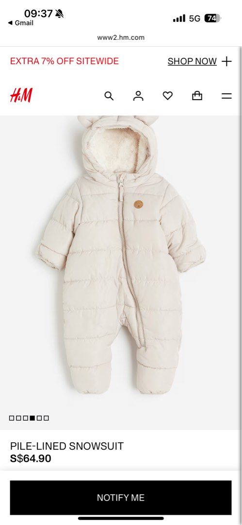 H&M Pile-Lined Snowsuit - 6-9M (Category: Babies & Kids Fashion) located in Singapore. Submitted by jampapapa (Listing ID 1378733722, Image 1). Description: Cozy H&M pile-lined snowsuit, perfect for keeping your little one warm. Features a soft, fluffy lining and a full-length zipper for easy dressing. Size 6-9 months. In excellent condition, ready for winter adventures!.