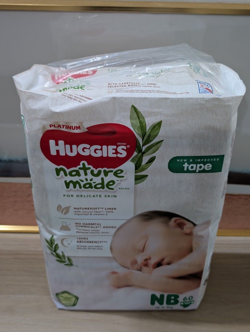 Huggies Nature Made Newborn Diapers (Category: Diapers & Baby Wipes) located in Singapore. Submitted by jess.0202 (Listing ID 1378908457, Image 2). Description: 🚨Last 3 packs remaining 🤗 - Huggies Nature Made Newborn Diapers - Size: NB (up to 5kg) - 9 packs available [sealed] - Expiry Date: February 24, 2026.