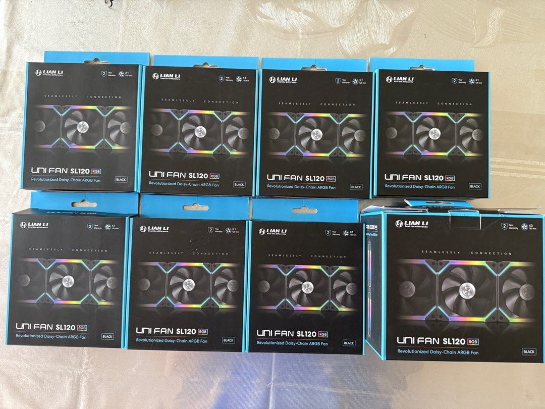 Lian Li UNI FAN SL120 V1 - 10 Fans with Controller (Category: Computer Parts) located in Singapore. Submitted by xoulz (Listing ID 1378779331, Image 3). Description: Get all for $120 Total of 10 Fans with one lian li controller Full set Accessories. In Good working Condition. Except 1 fan RGB working intermittently. Self Collect at - 67021x - Pending LRT - Ubi MRT.
