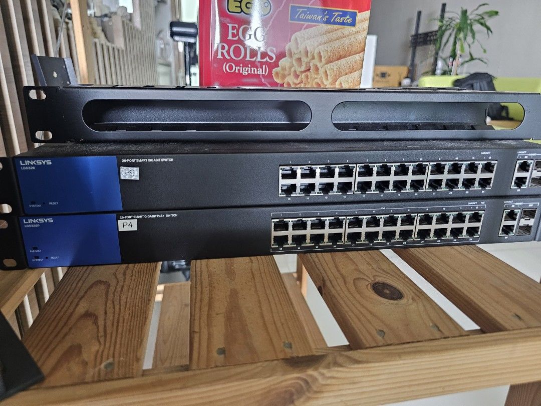 Linksys LGS326 Smart Network Switch (Category: Networking) located in Singapore. Submitted by dongdui (Listing ID 1378778146, Image 1). Description: - Linksys LGS326 Network Switch Ports: 24 × Gigabit + 2 × SFP uplink Features: VLANs (802.1Q) Link Aggregation (LAG) Basic QoS Port Mirroring Limited Layer 3 (static routing) Web GUI management Fanless for silent operation I have 2 units.