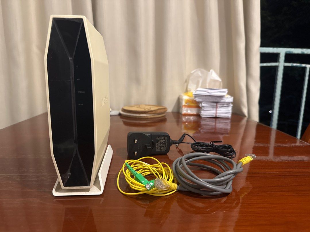 Linksys Router - Model WRT1900AC (Category: Networking) located in Singapore. Submitted by lynn_wu18 (Listing ID 1378874555, Image 1). Description: Selling a Linksys WRT1900AC router. Wifi 6 supported. Whole pack Includes the router itself, power adapter, ethernet cable, and fiber optic cable. Tested and working. Great for home or small office use. Please see photos for details..