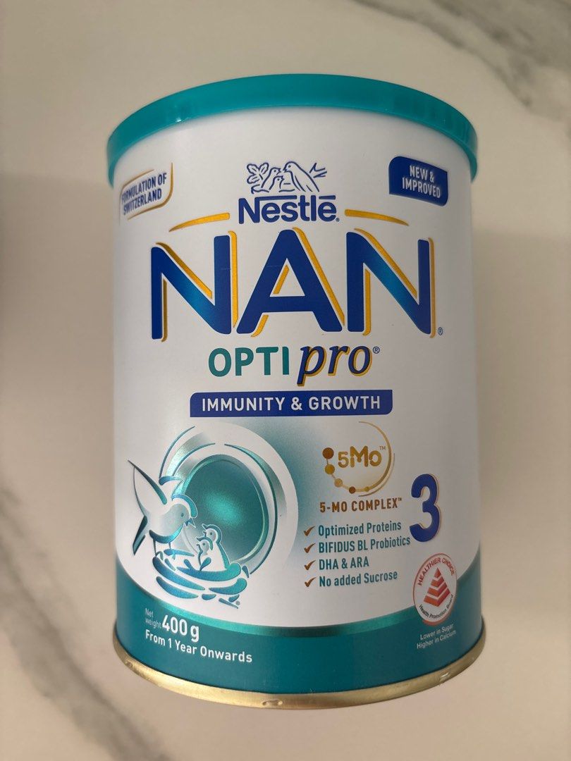 Nestle NAN Optipro 3 (400g) (Category: Breastfeeding & Bottle Feeding) located in Singapore. Submitted by turtle2001 (Listing ID 1378813631, Image 1). Description: Unopened can of Nestle NAN Optipro 3 baby formula. Suitable for babies from 1 year onwards. 400g. Expiry December 2026.