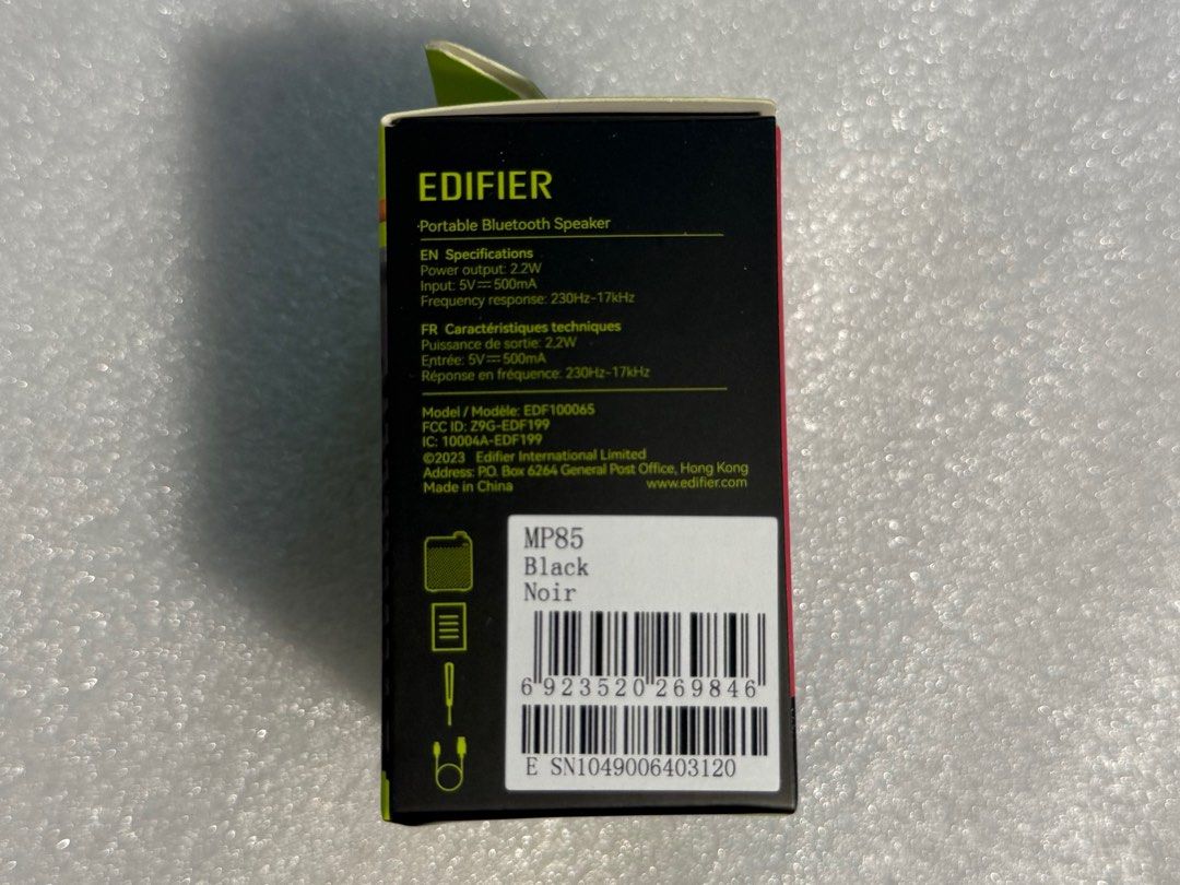 [NEW] Edified MP85 Mini Portable Bluetooth Speaker (Category: Portable Music Players) located in Pasig City. Submitted by chaosharbinger (Listing ID 1378904248, Image 2). Description: Edified MP85 Mini Portable Bluetooth Speaker - Black (with Orange) color - Unopened box In the box: - 1 Portable Speaker - 1 Lace - 1 Power Cord Original Price: ₱1,169 Selling Price: ₱650.