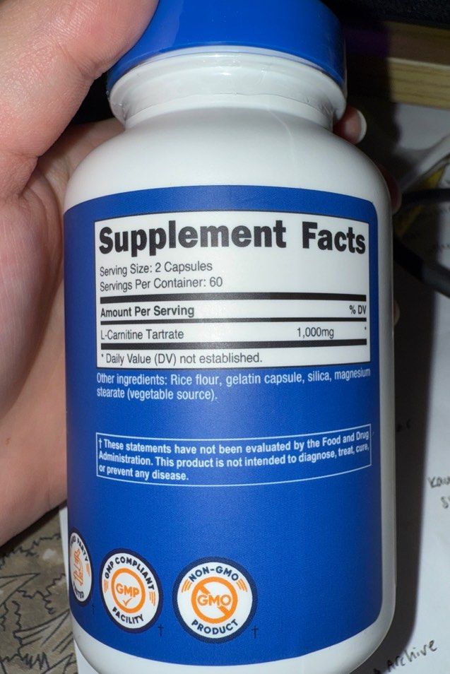 Nutricost L-carnitine Tartrate (Category: Vitamins & Supplements) located in Singapore. Submitted by janefanz (Listing ID 1378825740, Image 3). Description: Expiry 02/2028 120 capsules Bought from online Didn’t manage to check the ingredients properly, allergic to gelatin So wanted to sell out to those needs.