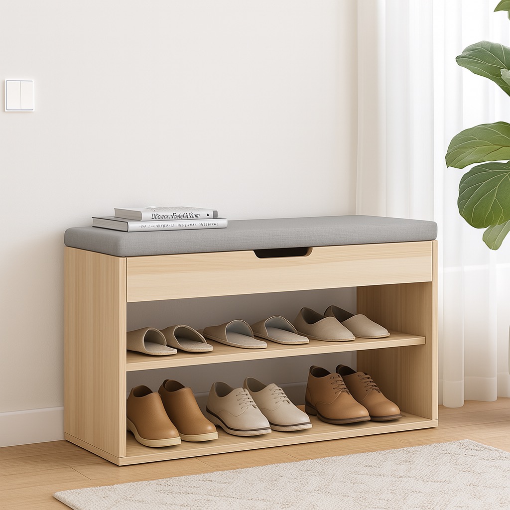 Padded Shoe Rack Bench | Entryway Shoe Storage Bench | Wooden Shoe Rack ...
