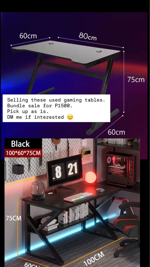 Preloved gaming table bundle for P1500 (Category: Tables & Sets) located in Caloocan City. Submitted by ililahihc (Listing ID 1378797825, Image 1). Description: Bundle sale for P1500 Pick up as is.