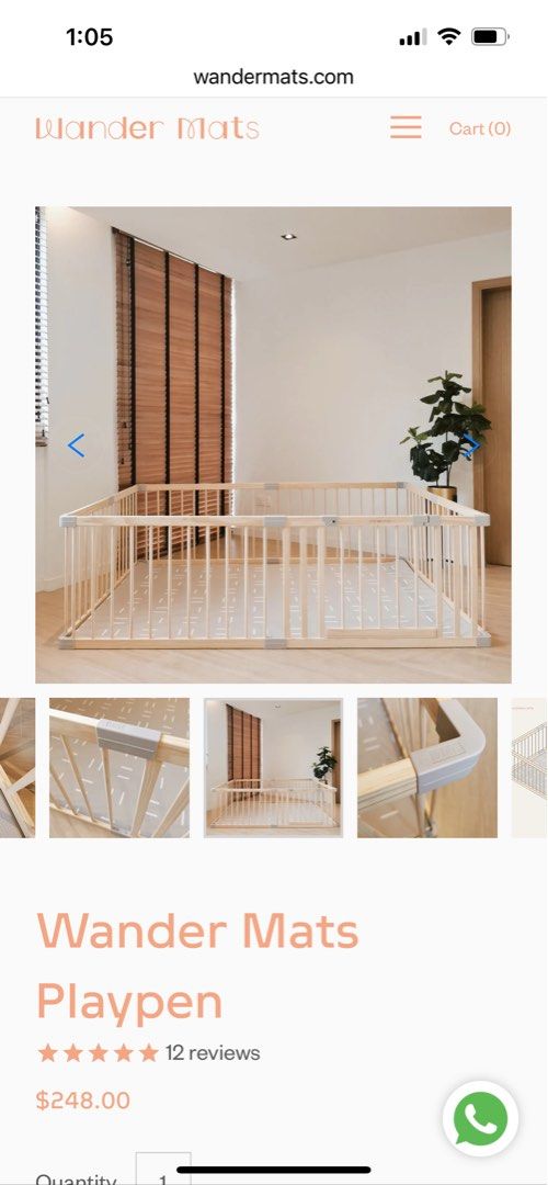 Wander Mats Playpen (Category: Safety Gates, Locks & Protectors) located in Singapore. Submitted by hernglee (Listing ID 1378770556, Image 2). Description: This Wander Mats playpen is perfect for keeping your little one safe and contained. It's made of natural wood and has a simple, modern design. The playpen is easy to assemble and disassemble, and it's great for both indoor and outdoor use. Used with care. Note that playmat is not included — on
