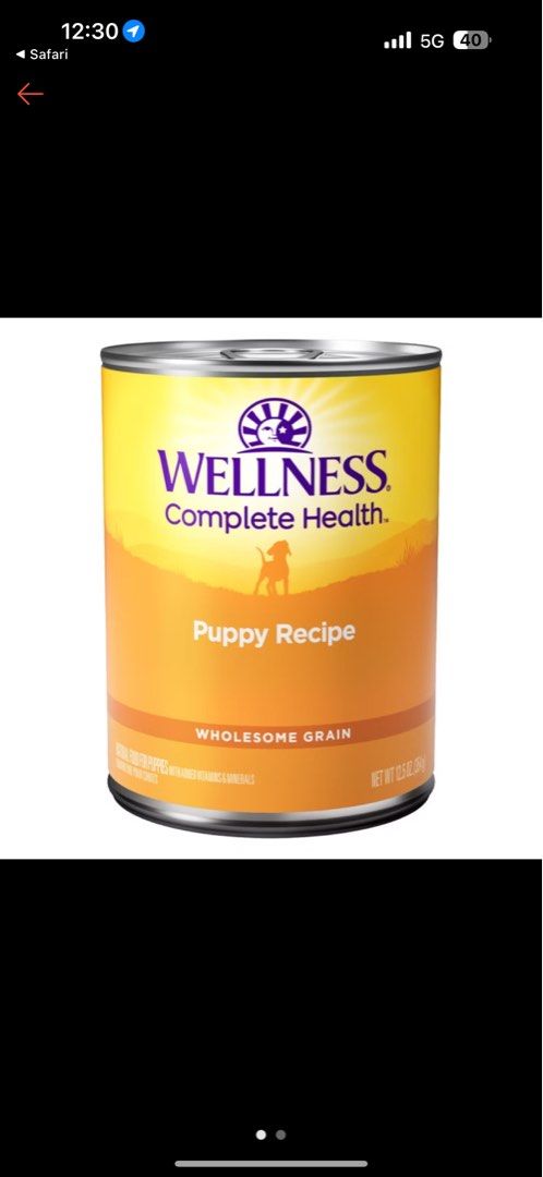 Wellness Complete Health Puppy Recipe Dog Food (Category: Pet Food) located in Singapore. Submitted by Eveara (Listing ID 1378763386, Image 1). Description: Wellness Complete Health Puppy Recipe dog food. Wholesome grain formula, specifically for puppies. Net weight 12.5 oz. Brand new, unopened..