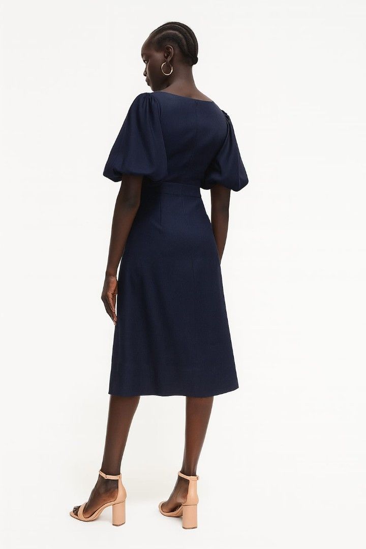 WITCHERY NAVY BLUE MIDI DRESS (Category: Women's Clothes) located in Sydney. Submitted by demescloset1 (Listing ID 1378876704, Image 3). Description: BRAND NEW WITH TAGS WITCHERY MIDI DRESS Navy Blue RRP: $179.95 Size 8 Elegant, fitted midi dress with volume sleeves In a structured fit A-line silhouette V neckline Short blouson sleeves with elasticated cuffs Fixed waistline Straight hem Invisible zip closure at back Fully lined Designed in Melbou
