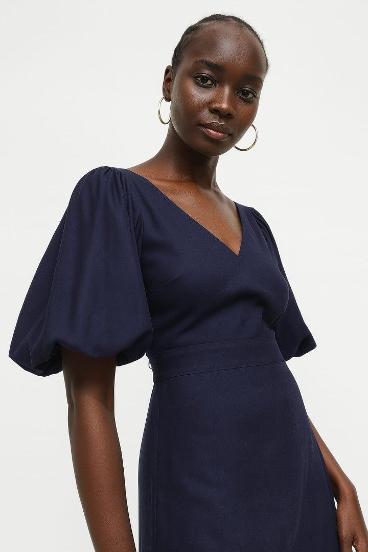 WITCHERY NAVY BLUE MIDI DRESS (Category: Women's Clothes) located in Sydney. Submitted by demescloset1 (Listing ID 1378876704, Image 1). Description: BRAND NEW WITH TAGS WITCHERY MIDI DRESS Navy Blue RRP: $179.95 Size 8 Elegant, fitted midi dress with volume sleeves In a structured fit A-line silhouette V neckline Short blouson sleeves with elasticated cuffs Fixed waistline Straight hem Invisible zip closure at back Fully lined Designed in Melbou