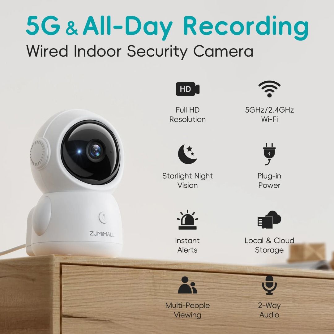 ZUMIMALL Wired security Camera, WiFi Baby/Pet Monitor with