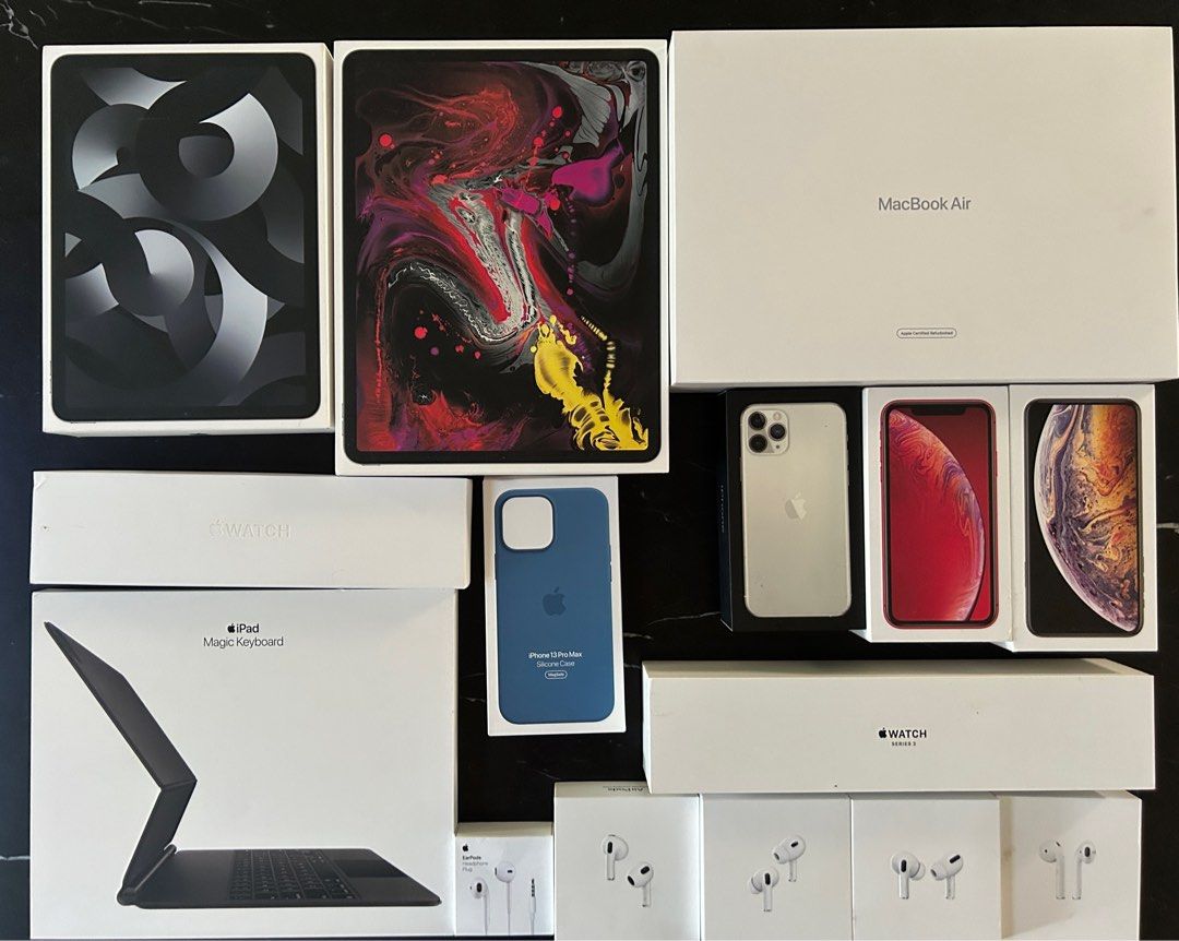 $4 Apple Empty boxes x 16 - All Authentic Apple (Category: Other Gadgets) located in Singapore. Submitted by happymew_upsai (Listing ID 1378994061, Image 1). Description: Selling empty boxes of Apple products. These are all authentic original boxes accumulated over the years, sitting in the store room taking up space. Boxes are decent condition but neither new more flawless. Some have manuals and stickers still inside, some don’t. Just assume emp
