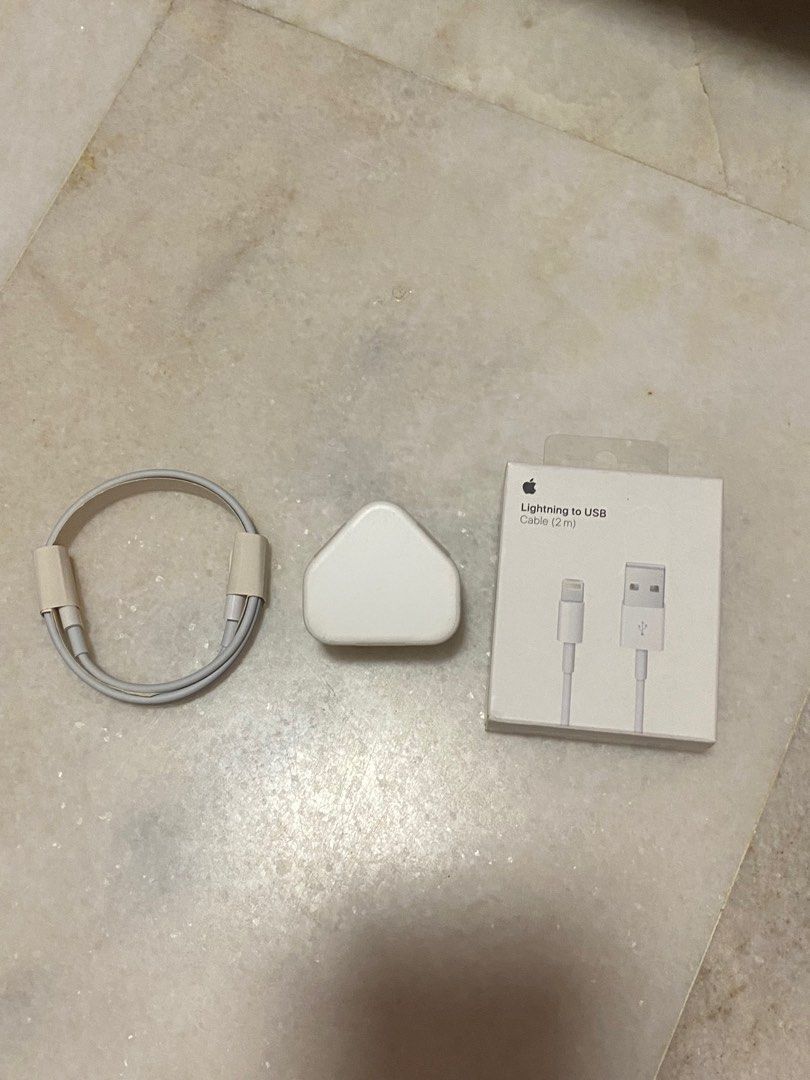 ORIGINAL Apple chargers (charger head & lightning cable) (Category: Chargers & Cables) located in Singapore. Submitted by ying_yy. (Listing ID 1379116158, Image 1). Description: *Original apple products* Apple charger head - $15 [SOLD] Apple lightning cable (standard) - $15 Apple lightning cable (2m) - $20 [SOLD] Take all for $45 Meet ups preferred .