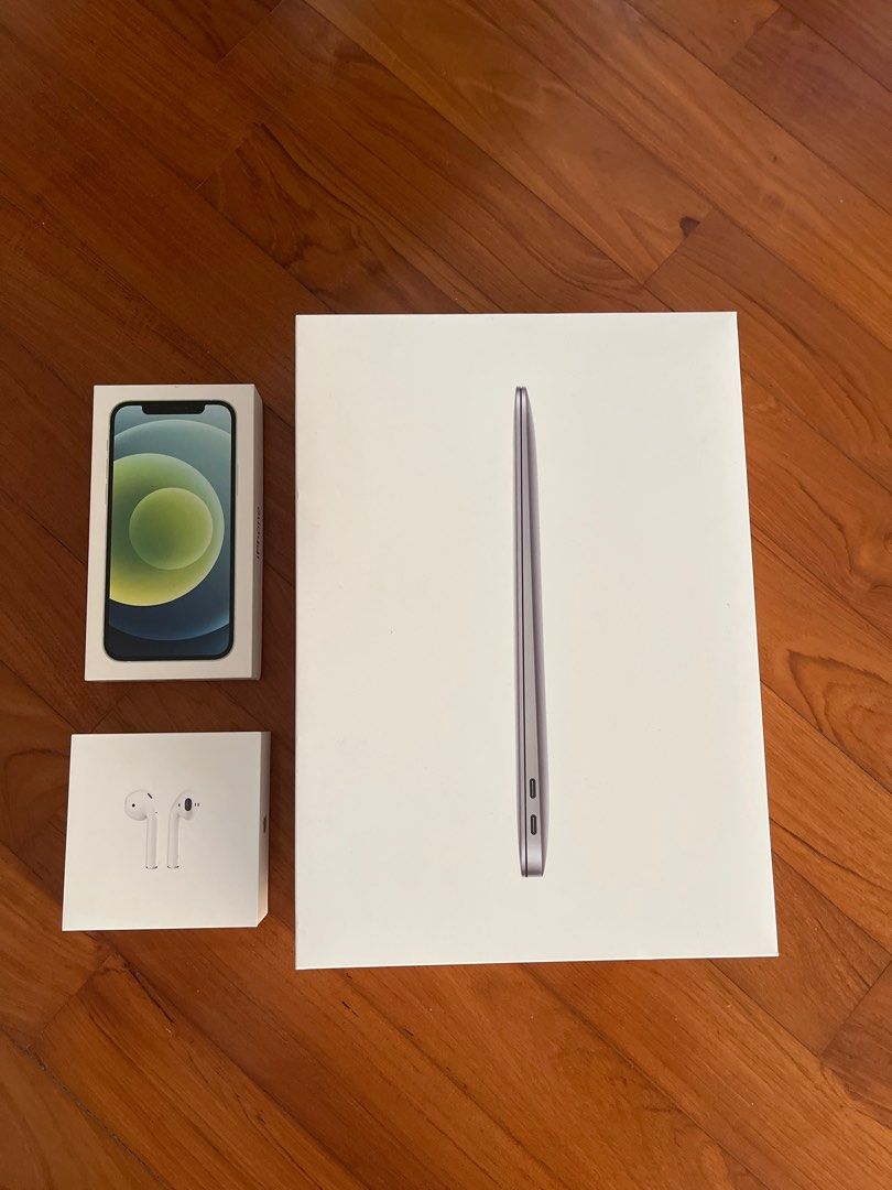 Apple iPhone 12, MacBook Air, AirPods Boxes (Category: Other Gadgets) located in Singapore. Submitted by zacchan20072036 (Listing ID 1379017558, Image 1). Description: iPhone box ($3), MacBook box ($5), AirPod Pro box ($2) Original Boxes - brand new .