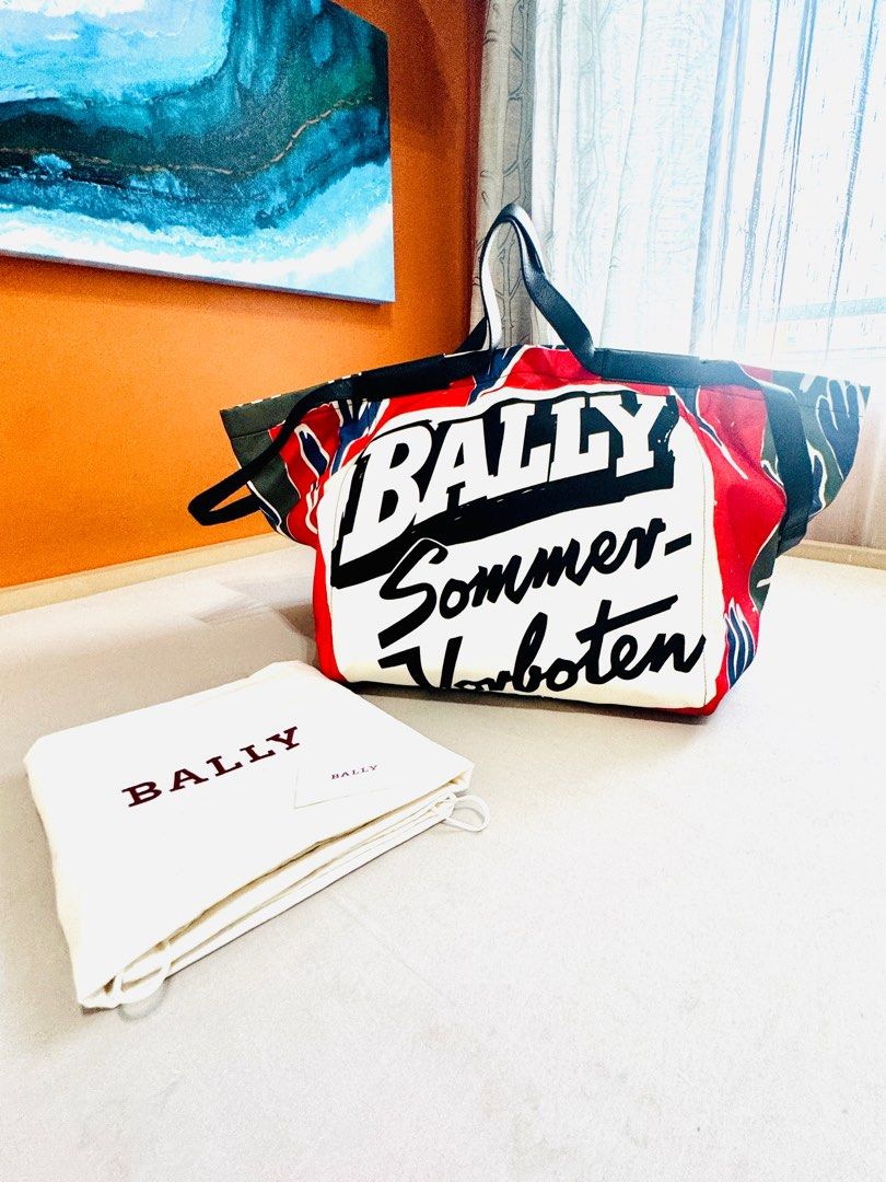 Bally Billboard Printed Tote Bag (Category: Luxury Bags & Wallets) located in Makati City. Submitted by ronehmer (Listing ID 1379023568, Image 3). Description: Purchased in Bally Siam Paragon Bangkok last 2023. Retail price runs at Php55-60k. Overnighter bag with a trapeze body, concealed magnetic fastening, two flat top handles and main compartment with two spacious pockets. Comes with original Bally dust bag and care card instructions. RFS: Bag