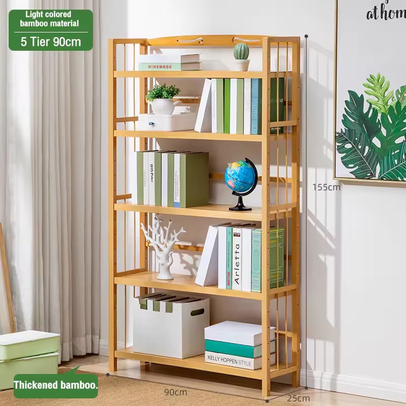 Bamboo Bookcase With Guard Rails | Multi Tier Display Rack With Shelves ...