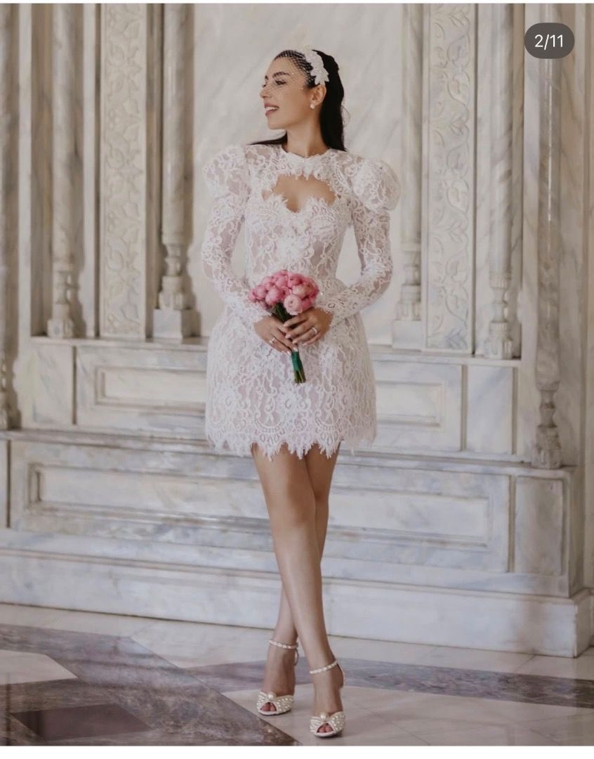 Bronx and Banco Colette Blanc Lace Bolero Bridal Mini Dress designer bridal  wedding dress gala reception after party bridal shower white hen do gala