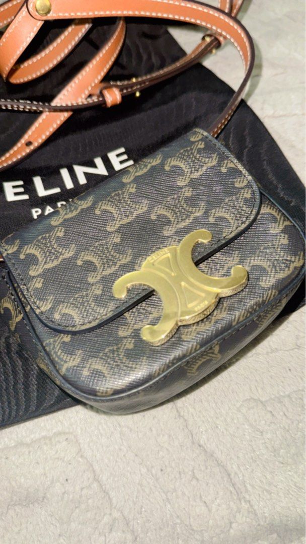 Celine Triomphe Bag in Brown (Category: Bags & Wallets) located in Singapore. Submitted by shasisters (Listing ID 1379078662, Image 3). Description: Authentic Celine Triomphe bag. Features a beautiful brown and gold color scheme. Includes dust bag and strap. In excellent condition, perfect for everyday use or special occasions..