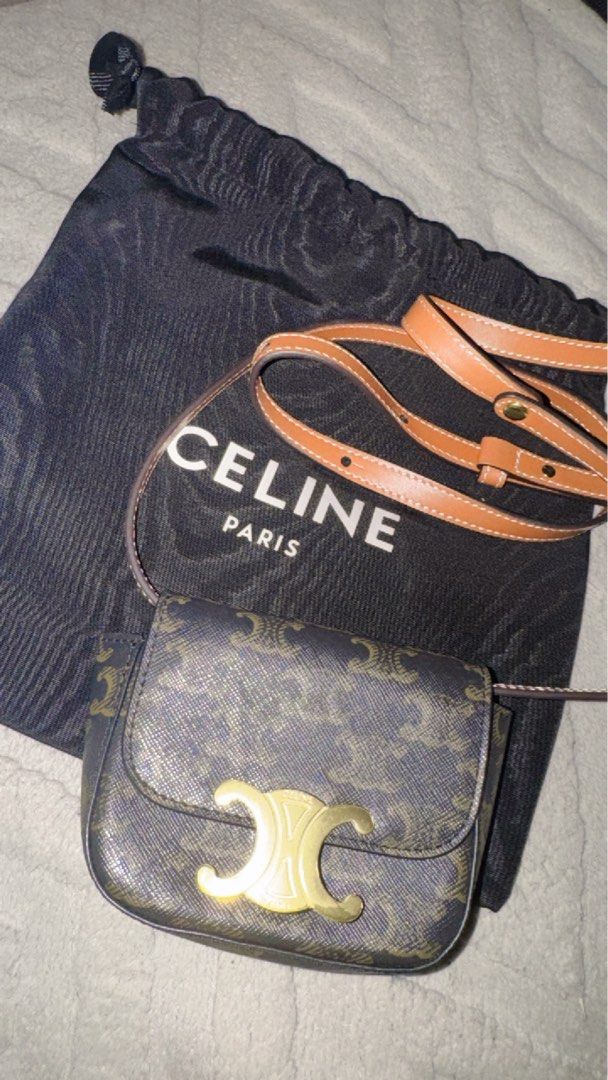 Celine Triomphe Bag in Brown (Category: Bags & Wallets) located in Singapore. Submitted by shasisters (Listing ID 1379078662, Image 2). Description: Authentic Celine Triomphe bag. Features a beautiful brown and gold color scheme. Includes dust bag and strap. In excellent condition, perfect for everyday use or special occasions..