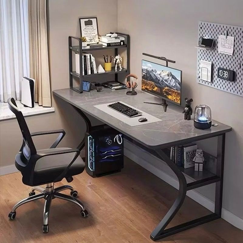 Curved Computer Table | Gaming Desk With Shelf | Marble Finish Work ...
