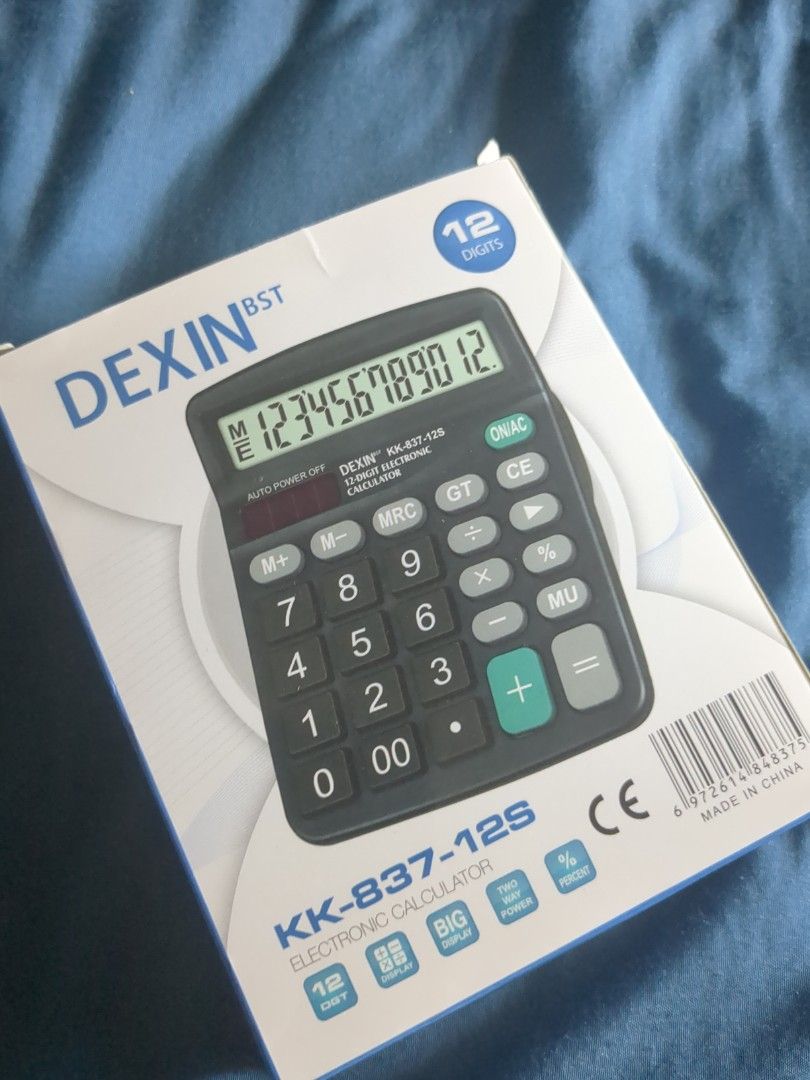 DEXIN KK-837-12S Electronic Calculator (Category: Other Gadgets) located in Singapore. Submitted by jackkew (Listing ID 1379032666, Image 1). Description: - New DEXIN KK-837-12S electronic calculator. - 12-digit display. - Includes various function keys. - Comes in original packaging. - Ideal for students and everyday use..